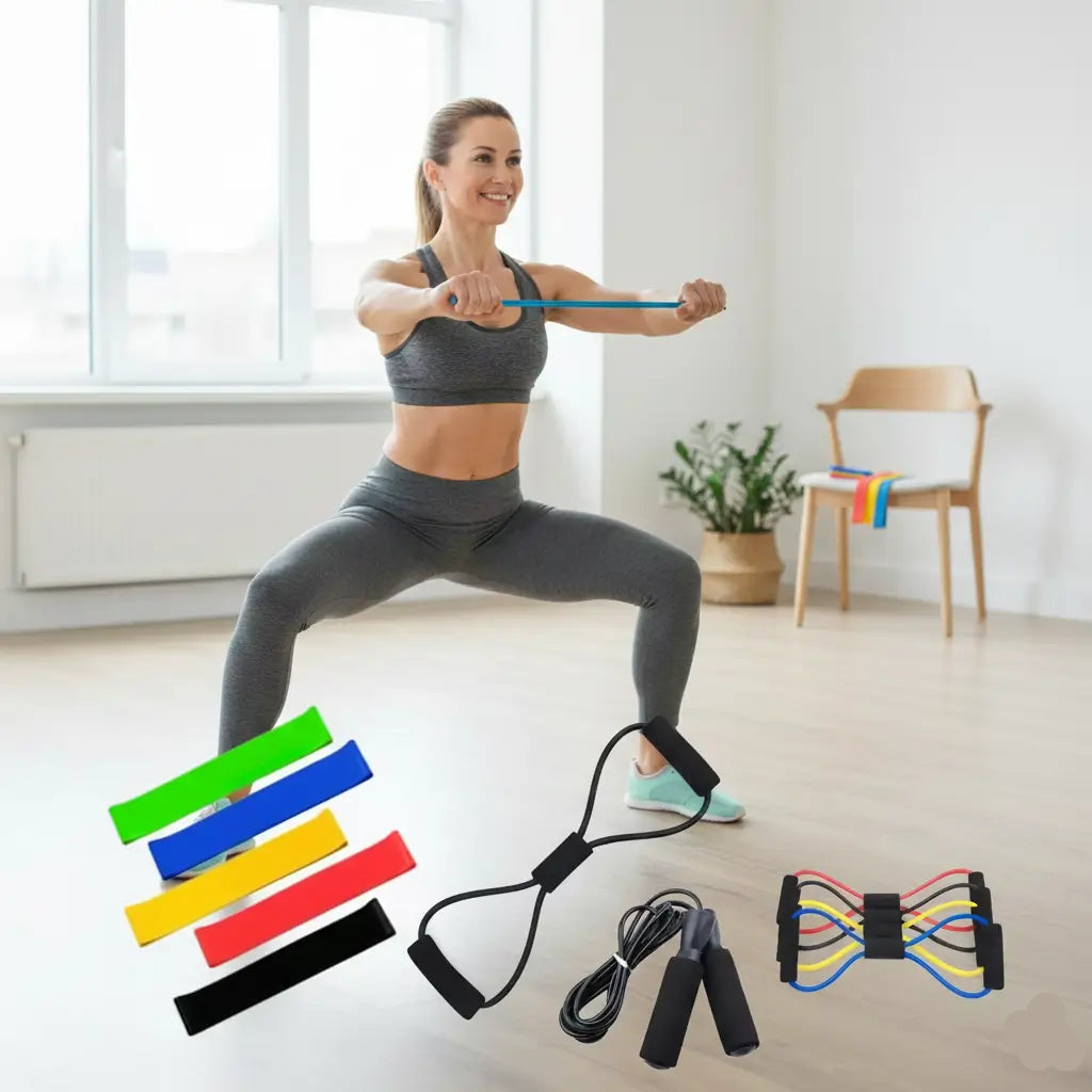 Kit Elásticos de Treino + Extensor | Ganhe uma Corda de Pular